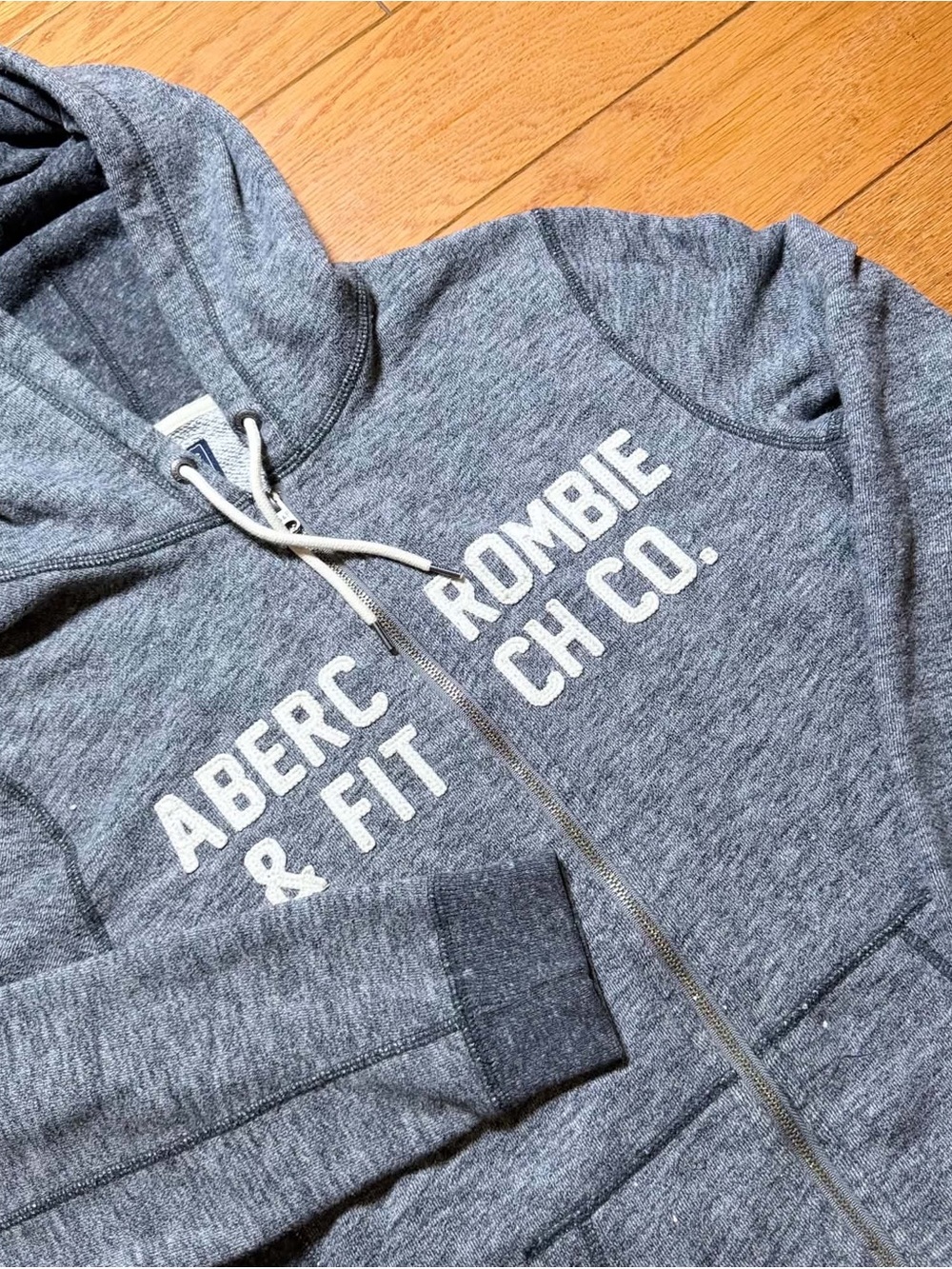 Y2K Abercrombie & Fitch Full Zip Hoodie Sweatshirt Grey Mens Size Small